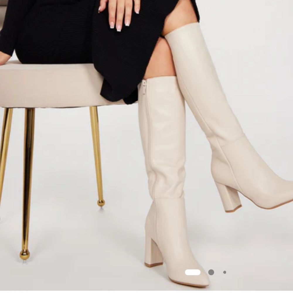 Fashion Nova Cream Heeled Boots